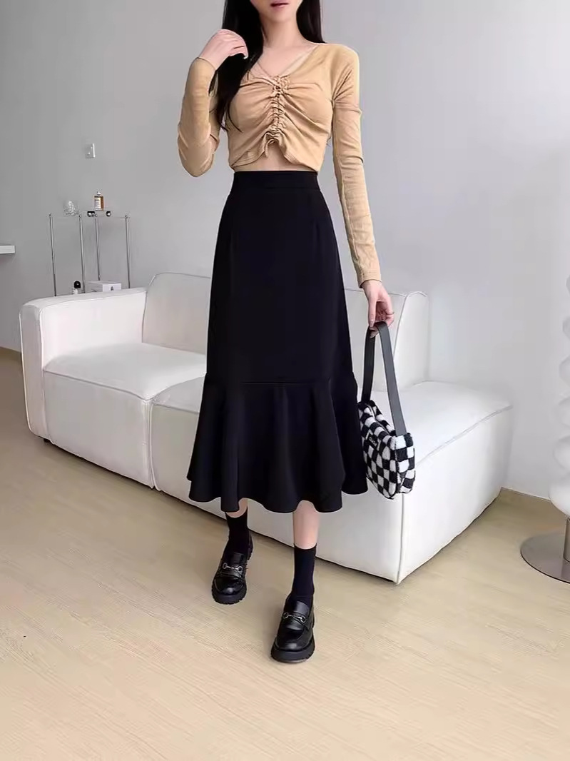 2024 Summer Small Mid-length Irregular Suit Fishtail Skirt chubby girl High Waist Hip Covering Slim Skirt
