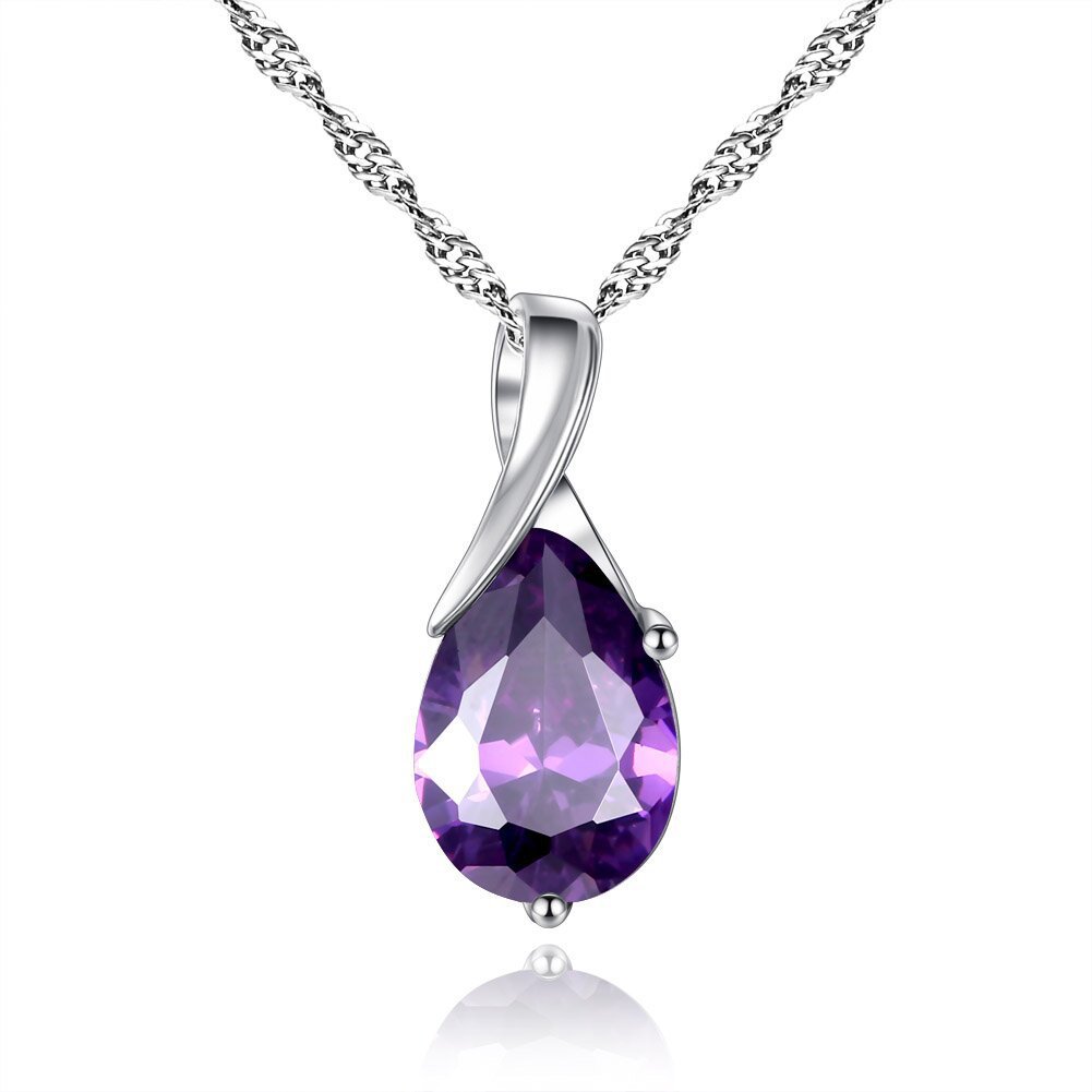Picture of AliExpress Hot Jewelry Pendant Korean Amethyst Water Drop Necklace Women's Trendy Internet Celebrity Simple Elegant Clavicle Chain