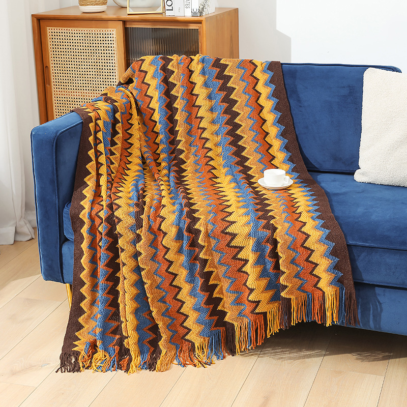 Picture of Bohemian Sofa Blanket Autumn and Winter Knitted Blanket Lazy Travel Shawl Office Bed End Nap Thin Blanket