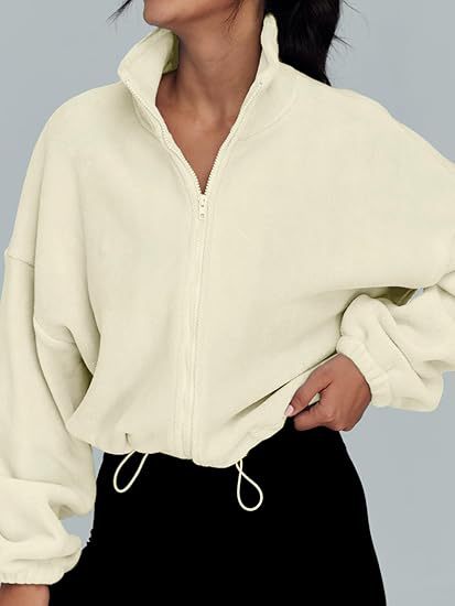 Picture of 2025 Amazon Cross-Border Short-Sleeved European and American Style Fashionable Casual Stand-Up Collar Long-Sleeved Zipper Drawstring Warm Cardigan