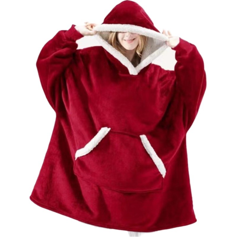 Lazy pullover pajamas warm clothes lambswool TV blanket hug hoodie cold-proof warm nightgown home wear