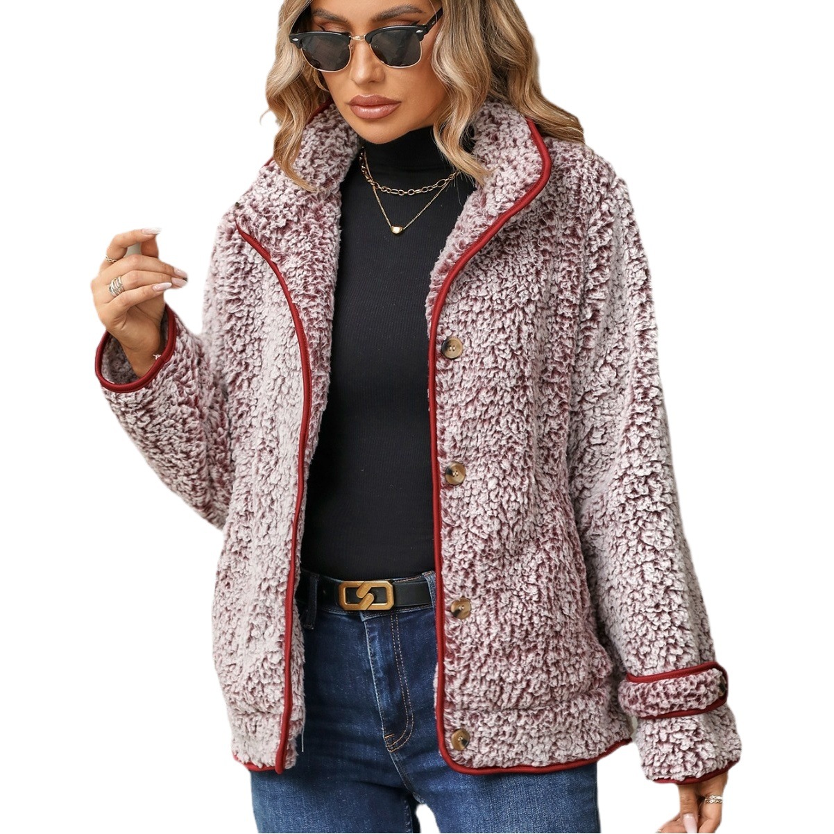 Flash velvet 2023 autumn and winter new fashion European and American women's cross-border Amazon long sleeve single-breasted lapel plush coat