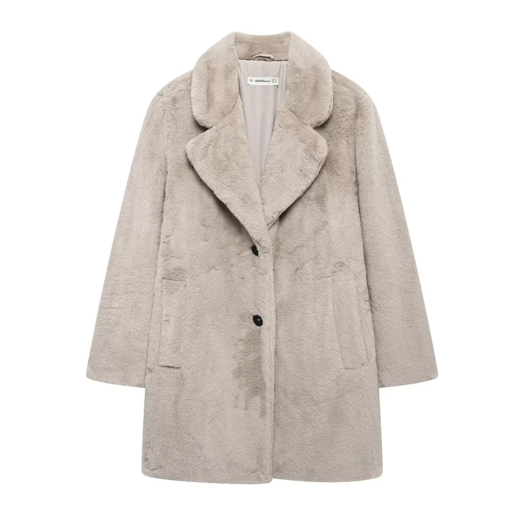 Foreign Trade Wholesale 2025 Autumn European and American Style Women's Fashion Versatile Mid-Length Coat Faux Fur Coat