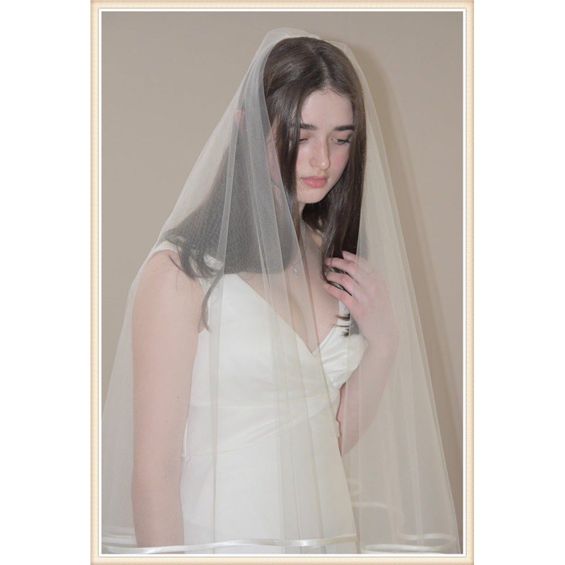 Picture of 2020 gauze white ivory edging white ivory long bridal veil double layer Chapel wedding