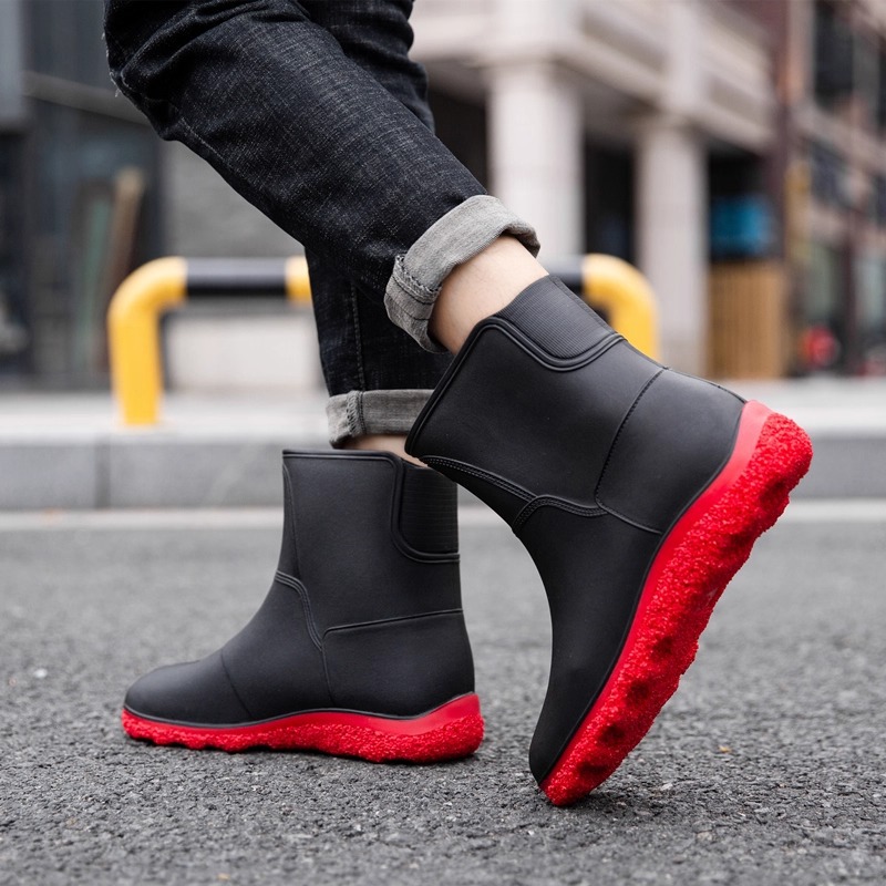 Cross-Border Fashion Mid-Calf Rain Boots Men's Water Shoes Low-Top Rain Boots Waterproof Non-Slip Kitchen Rubber Shoes Fishing Car Wash Work Shoes
