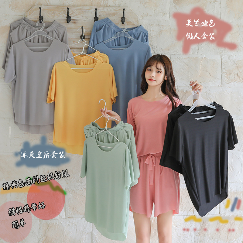 2020 Summer Cool Queen Suit New Jelly Color Shorts Short Sleeve Lazy Home Casual Two-Piece Set