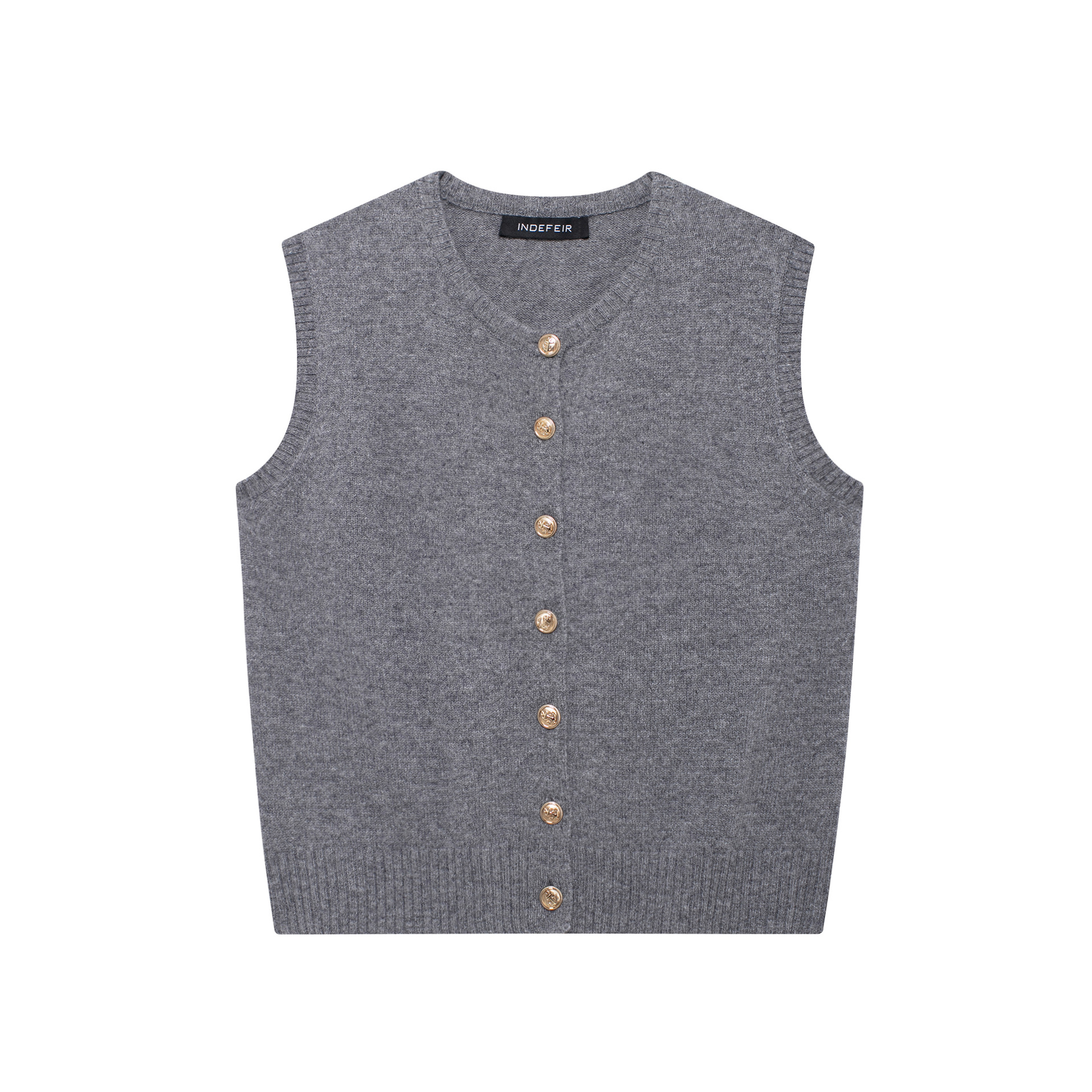 Autumn and winter ladies crew neck button knitted vest 2024 European and American style gray wool single-breasted wool vest