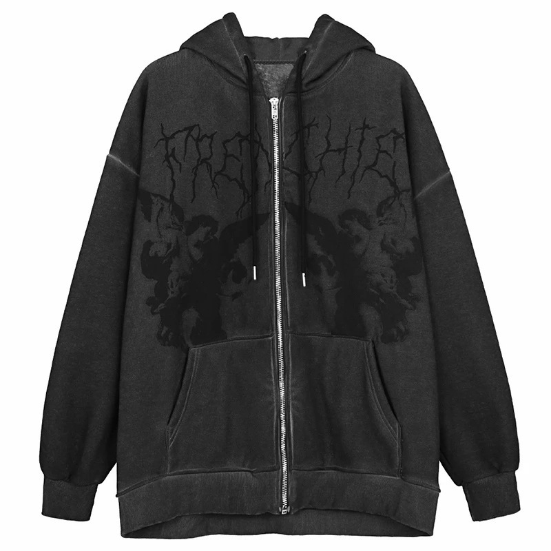 2021 Street Trendy Hooded Sweater Women's Loose Pocket Sweater Street Sports Zipper Cardigan Y2K Coat Autumn