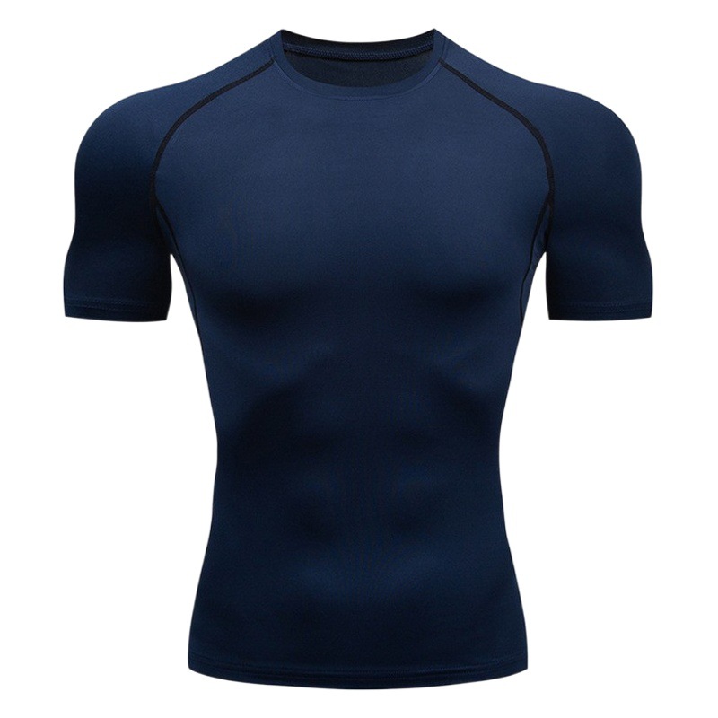 Summer Men's T-shirt Sports Fitness Suit Tight Short-sleeved High Elastic Breathable Quick-drying Ice Silk Running Base Training Suit