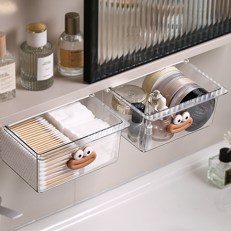 Toilet Mirror Cabinet Storage Box Transparent Cartoon Toilet Cotton Swab Cosmetic Cotton Bathroom Cabinet Pull-out Storage Rack