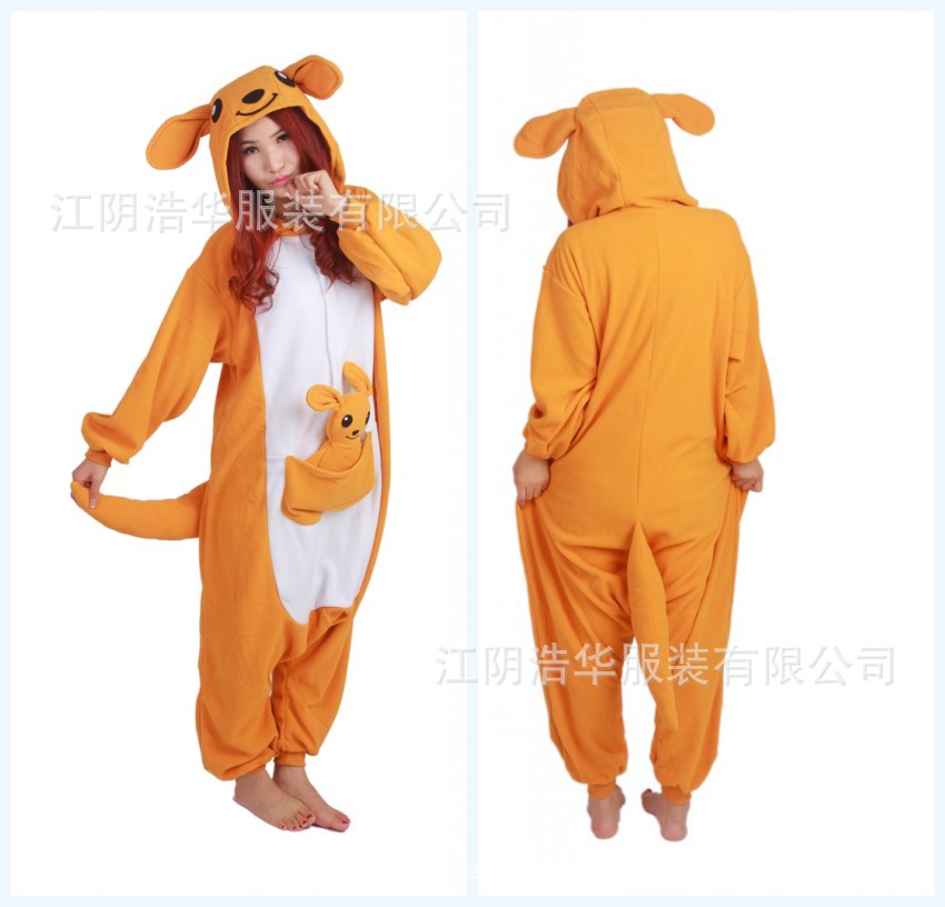 New winter pajamas women cute yellow kangaroo couple pajamas men and women cartoon pajamas one-body home clothes wholesale
