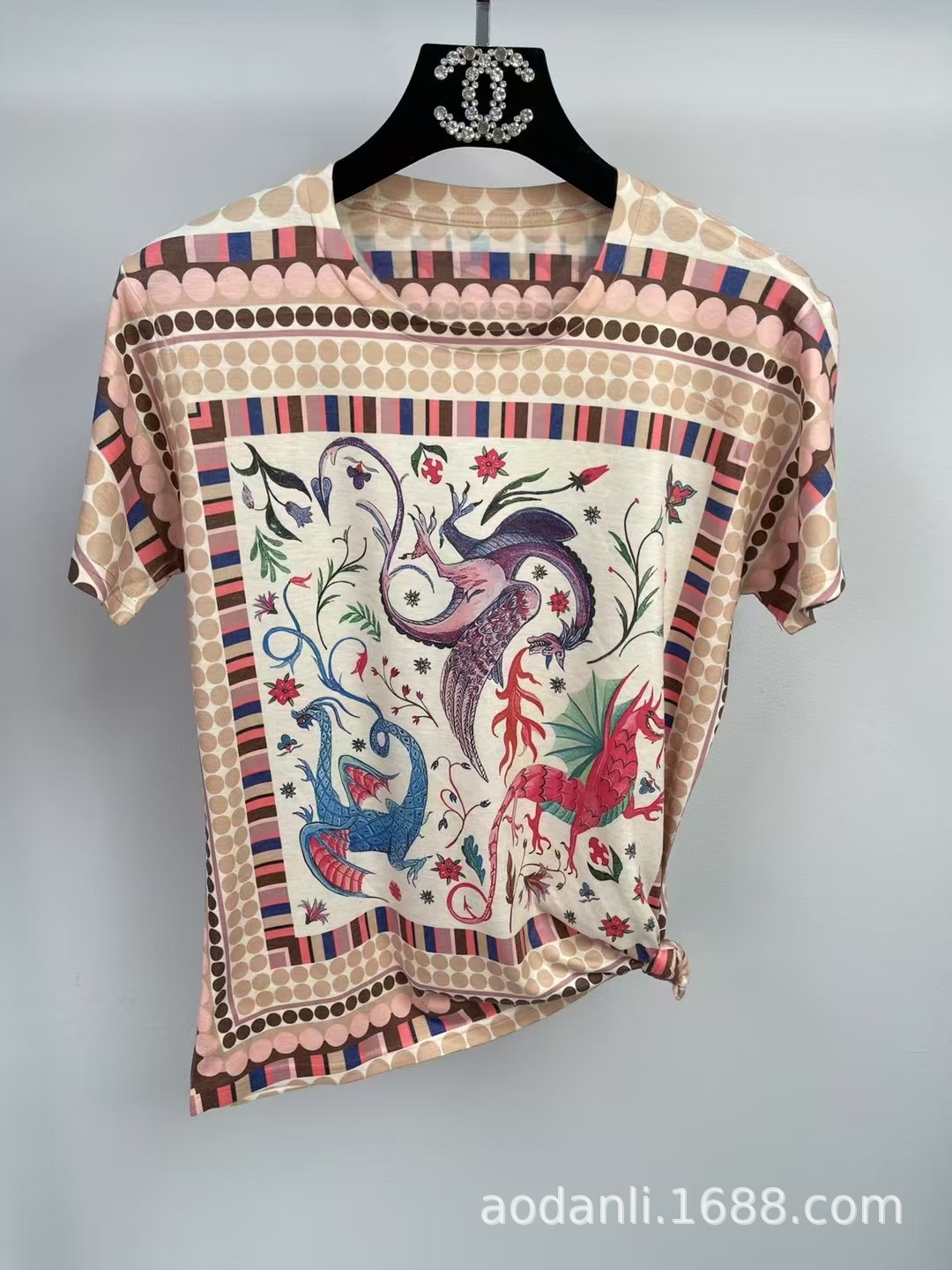 New Women's Summer Dress All-body Printed Baby Cotton All-match Casual Elegant Slim-fit Round Neck Short-sleeve T-shirt