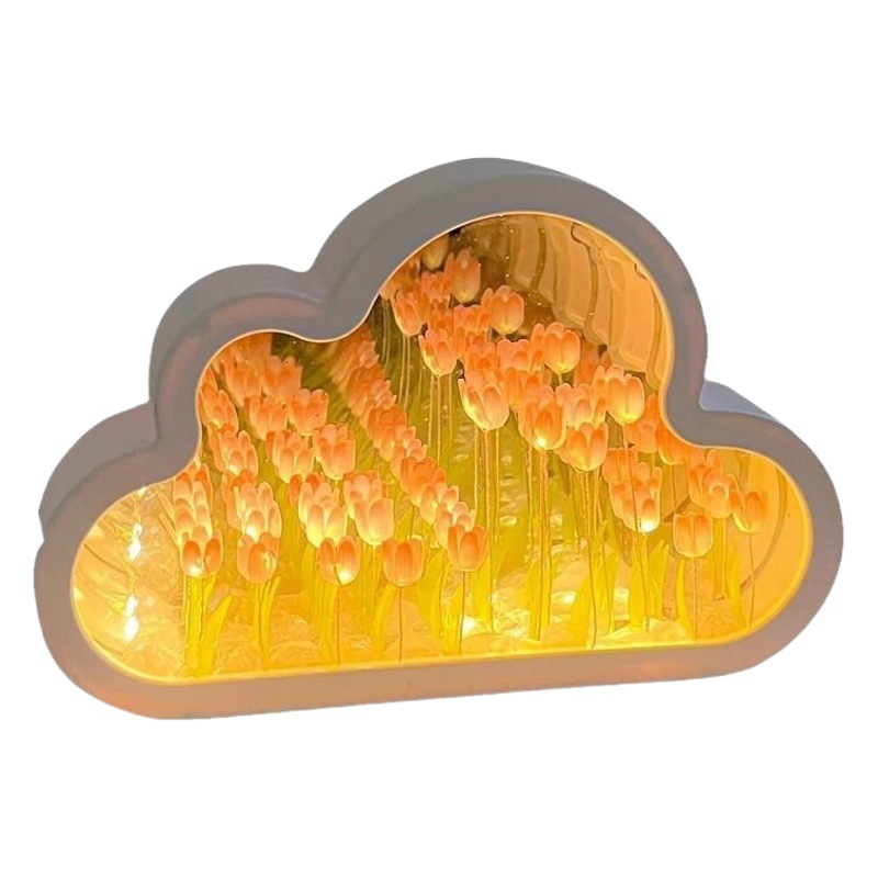 Tulip clouds nightlight desktop luminous ornaments DIY flower mirror atmosphere lamp Valentine's Day creative gifts