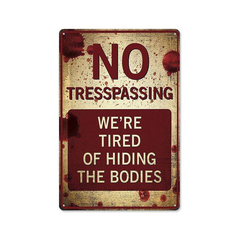 Picture of 2024No Trespassing Retro Public Warning Sign Iron Painting Background Wall Frameless Decorative Hanging Painting