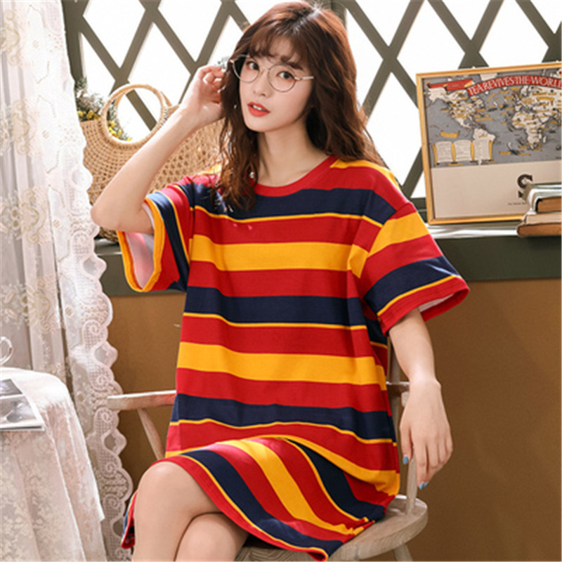 Picture of Pajamas for Women, Summer Korean Style, Women's Summer Nightgown, Short-Sleeved Women's Summer Home Wear Set, Student Plus Size Milk Silk