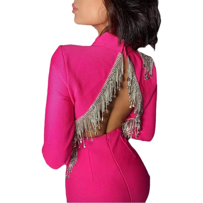 European and American Cross-border Bandage Skirt Design Feeling Beaded Dress Hip Skirt Slim-fit Short Autumn and Winter Women's dress Women
