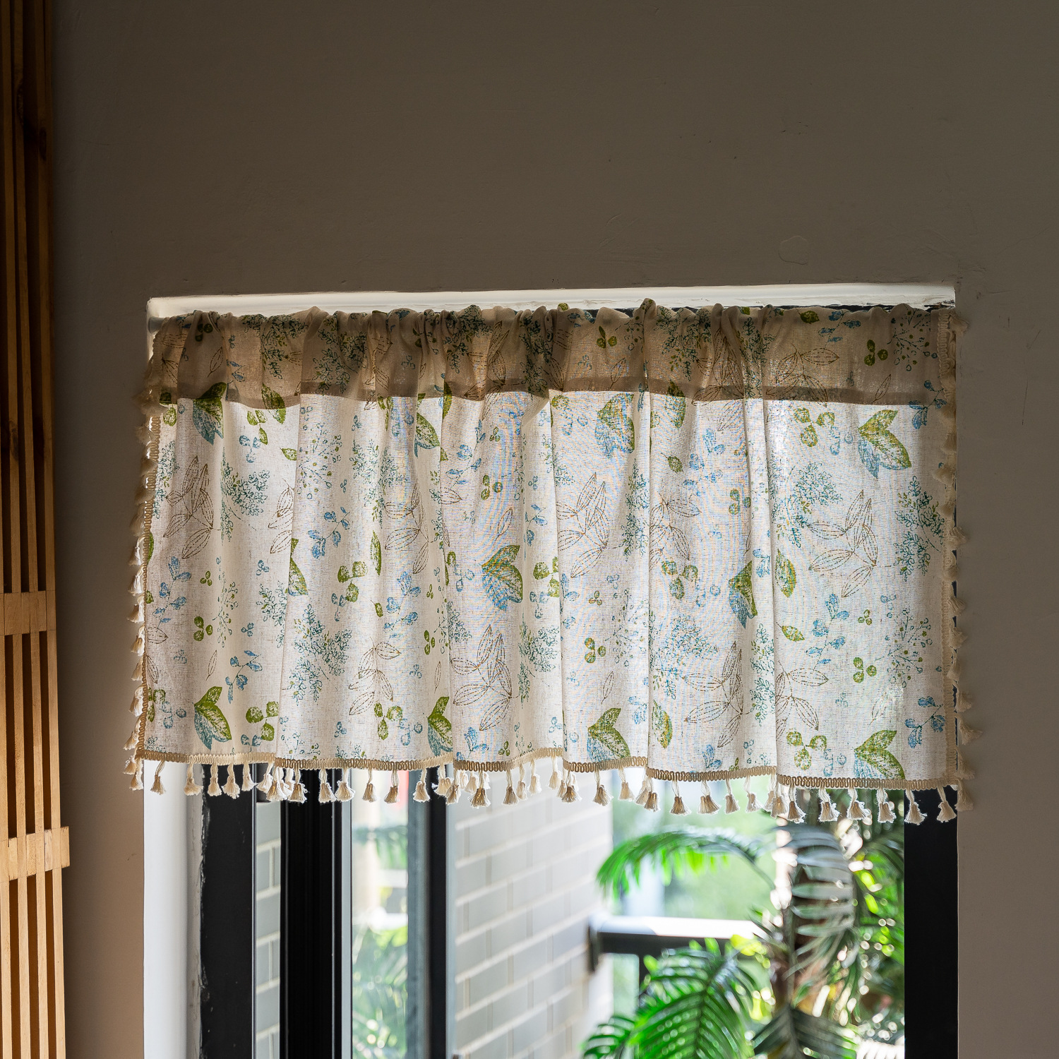 Punch-free Small Curtain Cross-border Japanese and Korean Trade Plant Flower Fresh Green Leaf Short Curtain Finished Partition Curtain