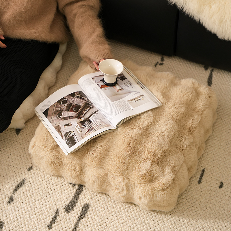 Double the warmth! Bubble rabbit fur series sitting Pier living room thickened futon cushion plush floor cushion butt pad