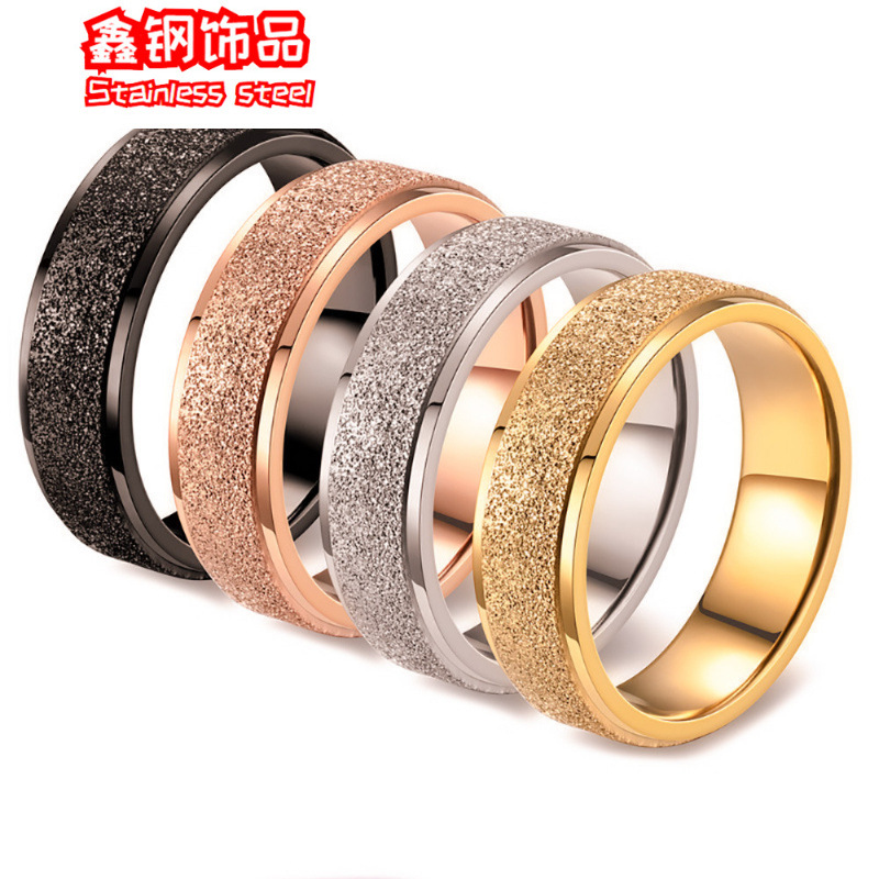 European and American Simple Stainless Steel Diamond Pearl Sand Frosted Ring No Fading Couple Female Design Sense Niche Ring