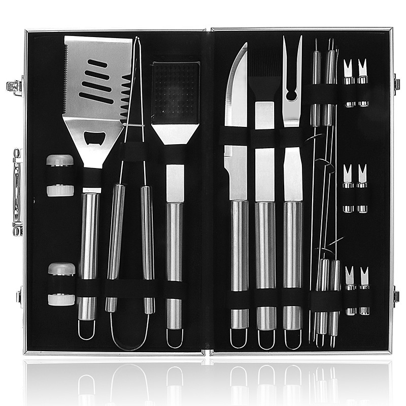 Picture of Amazon Stainless Steel Outdoor Barbecue Tool Bag Bbq Barbecue Clip Shovel Fork Skewer Aluminum Box Free Combination Set
