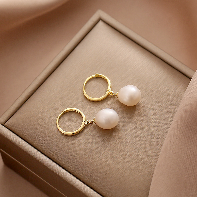 Natural Freshwater Pearl Earrings 18K Bag Gold Earrings ins Elegant Trendy Women's Light Luxury Drop Pearl Earrings