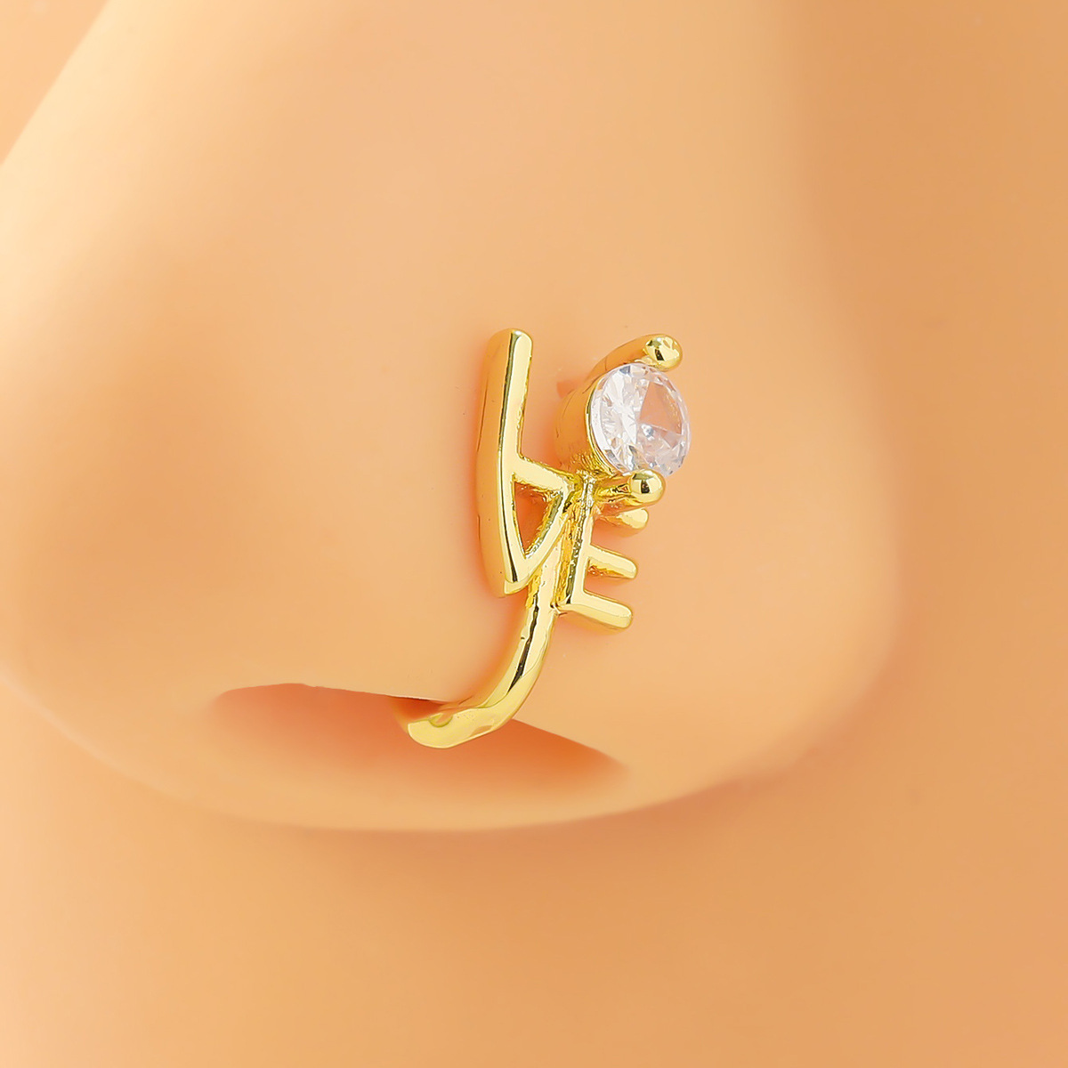One Non Perforated Nose Ring Copper Plated 18K Gold U-Shaped Nose Clip LOVE Heart Zircon Female Nose Jewelry