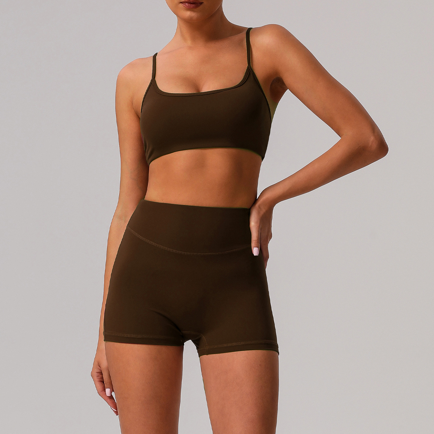 Picture of European and American Solid Color Tight Naked Yoga suit High Elastic Breathable Fitness Clothes Outdoor Body Shaping Running Sports suit Women