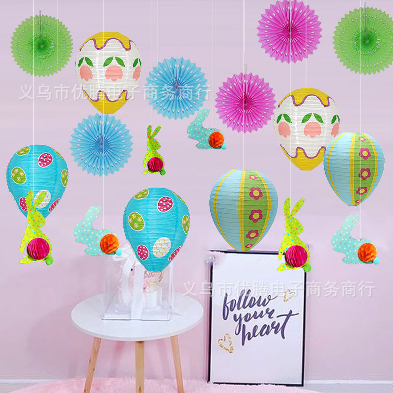 Easter Egg Paper Lantern Decoration Egg-shaped Set Composite Section Cartoon Bunny Egg-shaped Honeycomb Ball Pendant