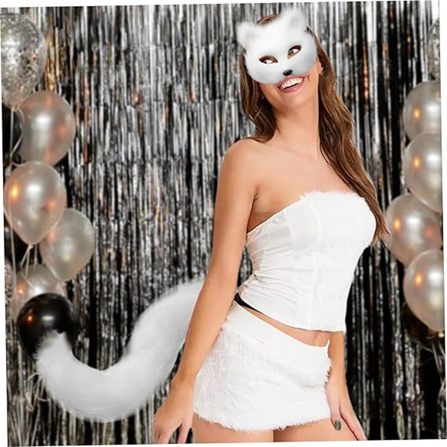 Halloween Cat Face Mask Prom Fox Tail Wolf Cosplay Costume Set Stuffed Fluffy Claw Cat Gloves