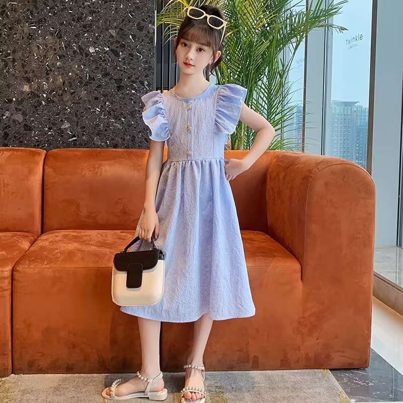 Picture of Girls Summer Dress Fashion New Children Baby Stylish Thin Vest Skirt Girls Flying Sleeve Paid Dress