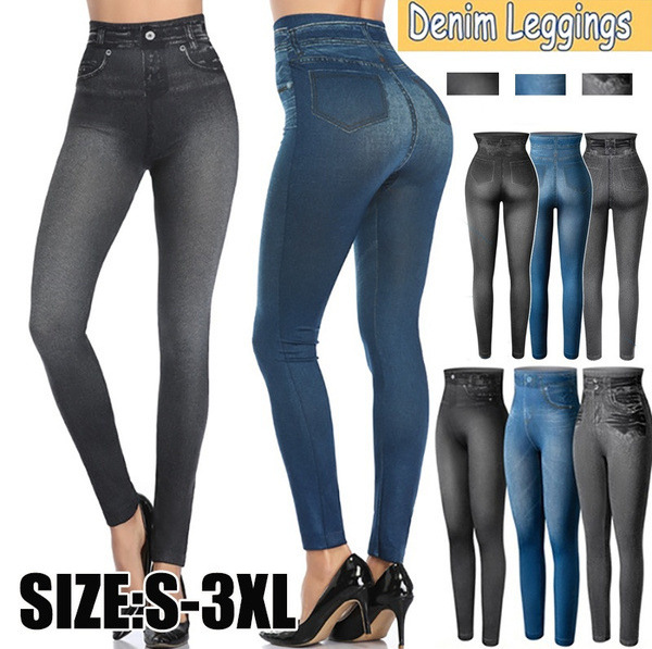 WISH AliExpress plus size denim leggings women's high elastic slim fit hip-lifting skinny pants women