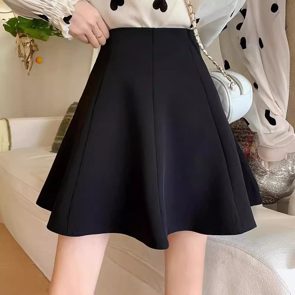 2024 spring student skirt women's high waist A- line umbrella skirt college style black slimming anti-exposure sheath skirt