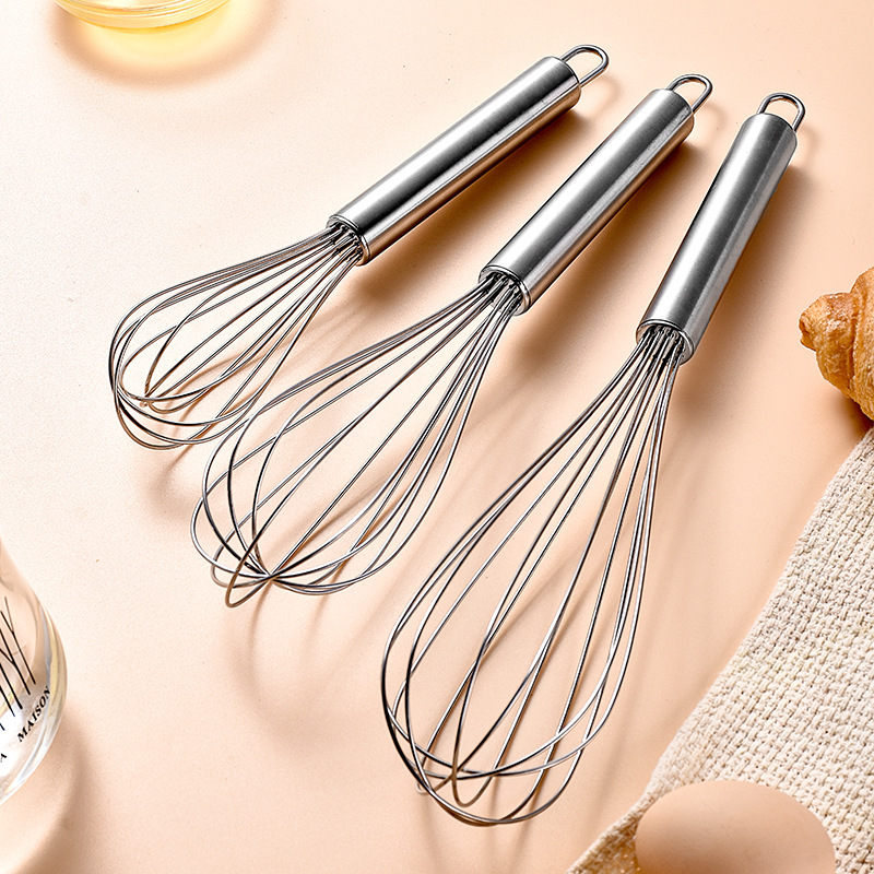 8 Inch 10inch 12inch Stainless Steel Pipe Handle Steel Wire Household Egg Beater Milk Frother Handheld Mixer for Baking