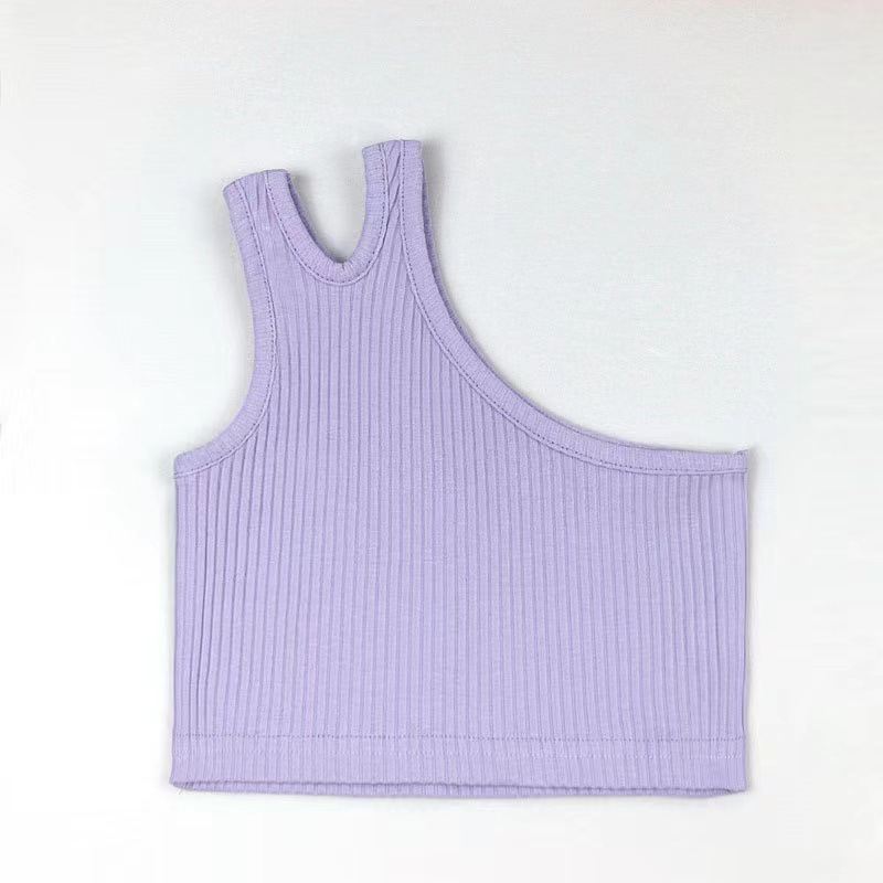 Picture of Cross-border Children's Wear Girl's Summer Vest 2024 New Foreign Trade Girl's Slant Shoulder Irregular Strap Hundred Tower Top