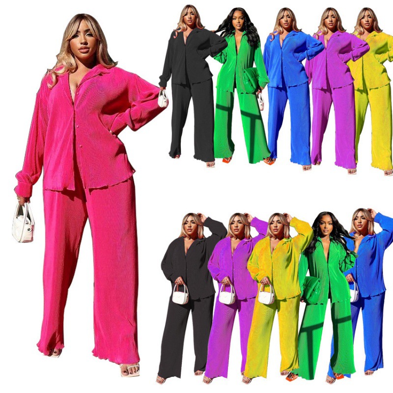 2023# European and American Women's Amazon Independent Station Hot Explosions Sexy Pleated Loose Casual Multicolor suit