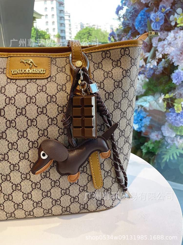 Picture of Ins Woven Rope Dachshund Dog Bag Keychain Pendant Leather Unisex Miu Cute Accessories Keychain