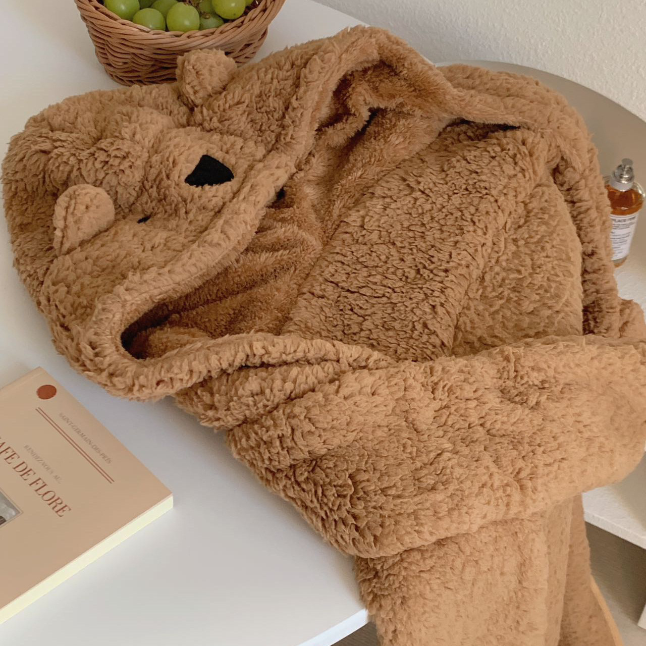 Picture of Ins Cartoon Bear Shawl Cape Winter Out Warm Thickened Cloak Student Office Lunch Break Blanket Women