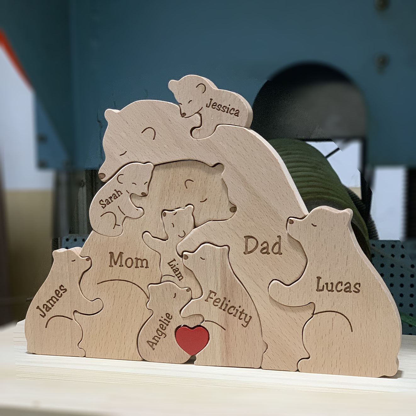 Picture of Cross-border Explosions Wooden Puzzle Family Bear Ornaments Mother and Son suit Hugging Bear Solid Wood Ornaments Engraving logo