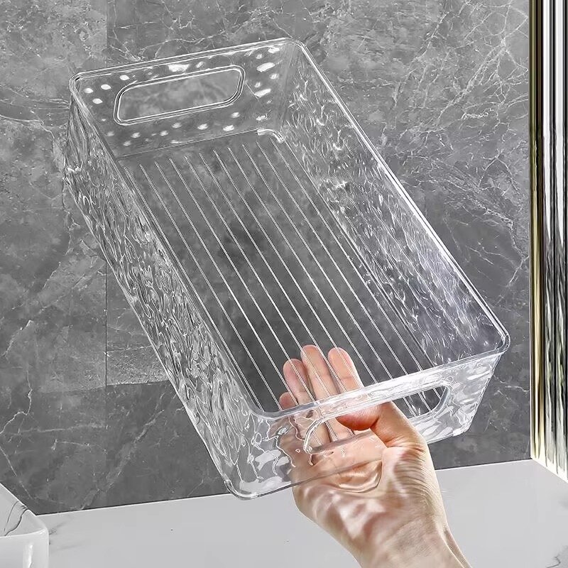 Glacier Pattern Cosmetic Storage Box Light Luxury High Beauty Toilet Desktop Fidelity Box Plastic Storage Basket with Handler
