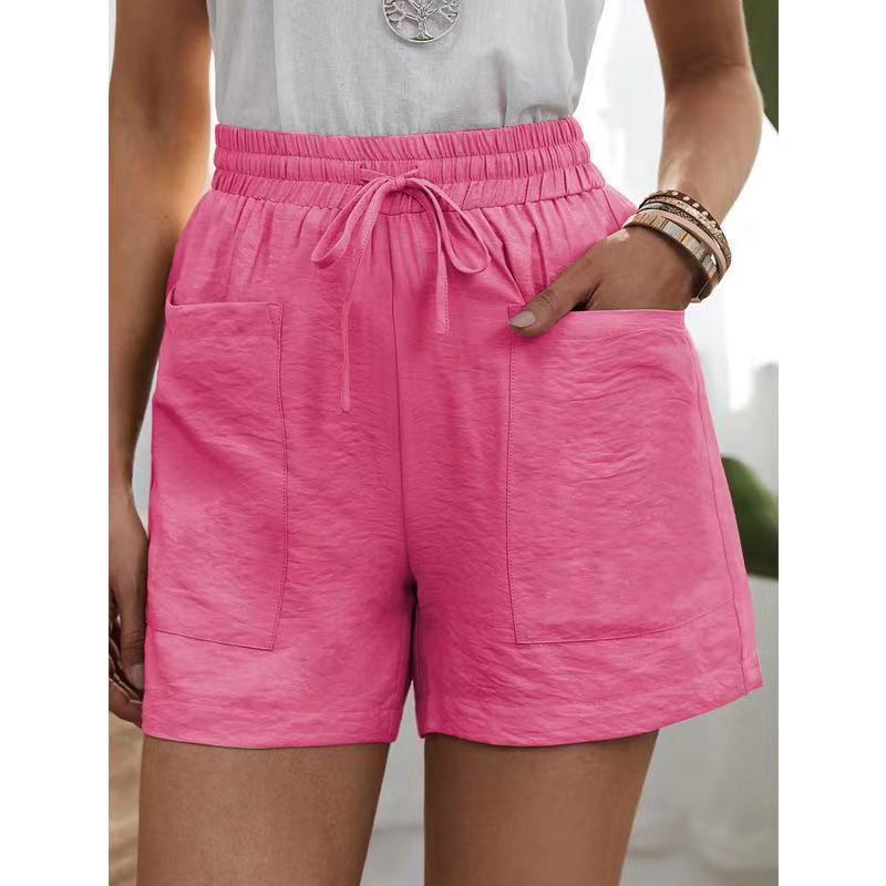 Picture of European and American Cross-Border Wish Summer Women's Popular Linen Texture Casual Shorts with Pockets, Solid Color, Plus Size, High-Waisted Wide-Leg Pants