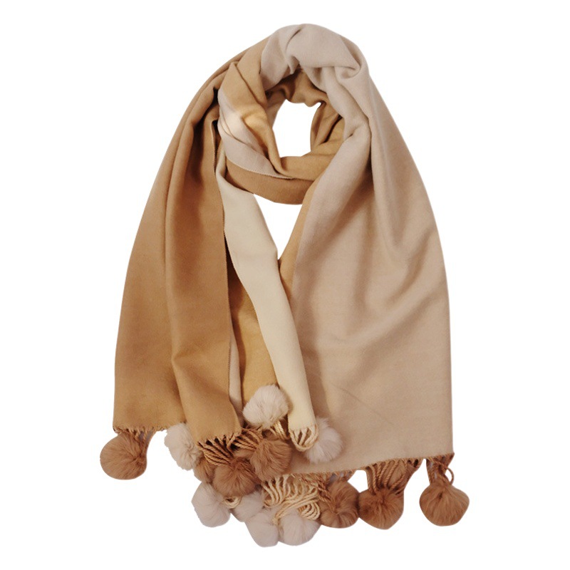 Picture of Good-looking with coat thief ~ Japanese double-sided stitching double-color thickened long warm rabbit fur ball winter scarf for women