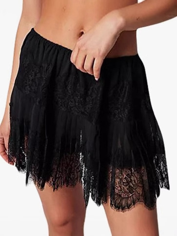 Ballet Style Basic Solid Color Irregular Hem High Waist Lace Skirt Sweet Girl Slimming