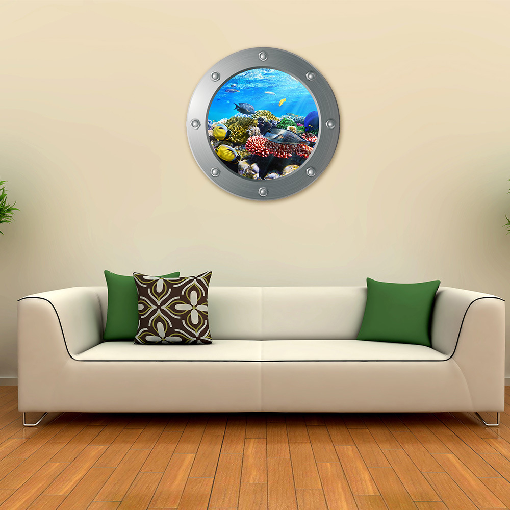 EW001 Submarine Window Wall Stickers Underwater World 3D Stickers Children's Room Bedroom Living Room Home Decoration Stickers
