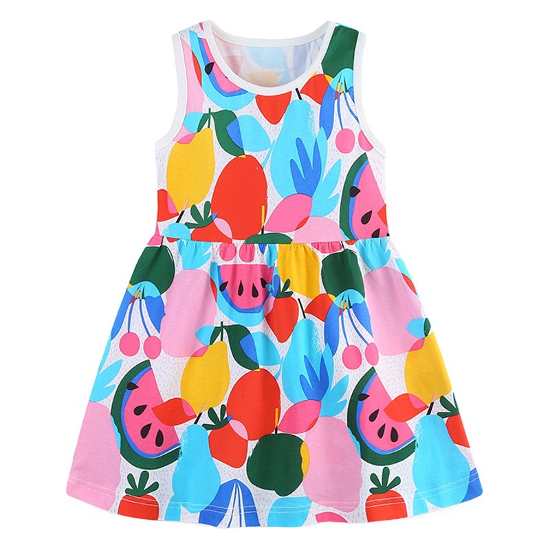 Summer knitted cotton children's skirt wholesale European and American style girl's vest dress round neck cartoon printed princess skirt