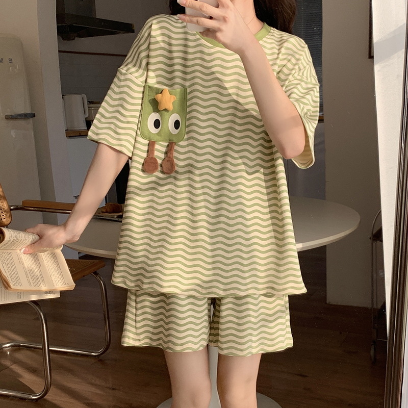 2025 Short-sleeved Pajamas Women's Summer Thin Cartoon Girls Students Round Neck Summer Outfit Home Clothes Cross-border