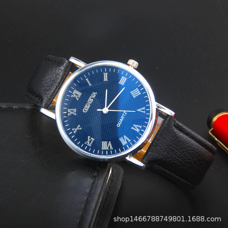 Geneva Business Men's Watch Men's Blue Light Roman Quartz Watch Fashion Internet Red Explosions Gift Watch Wholesale