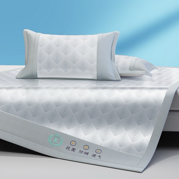 Picture of Class A antibacterial summer ice silk mat three-piece set machine washable folding summer air conditioning ice silk mat bed hat soft mat