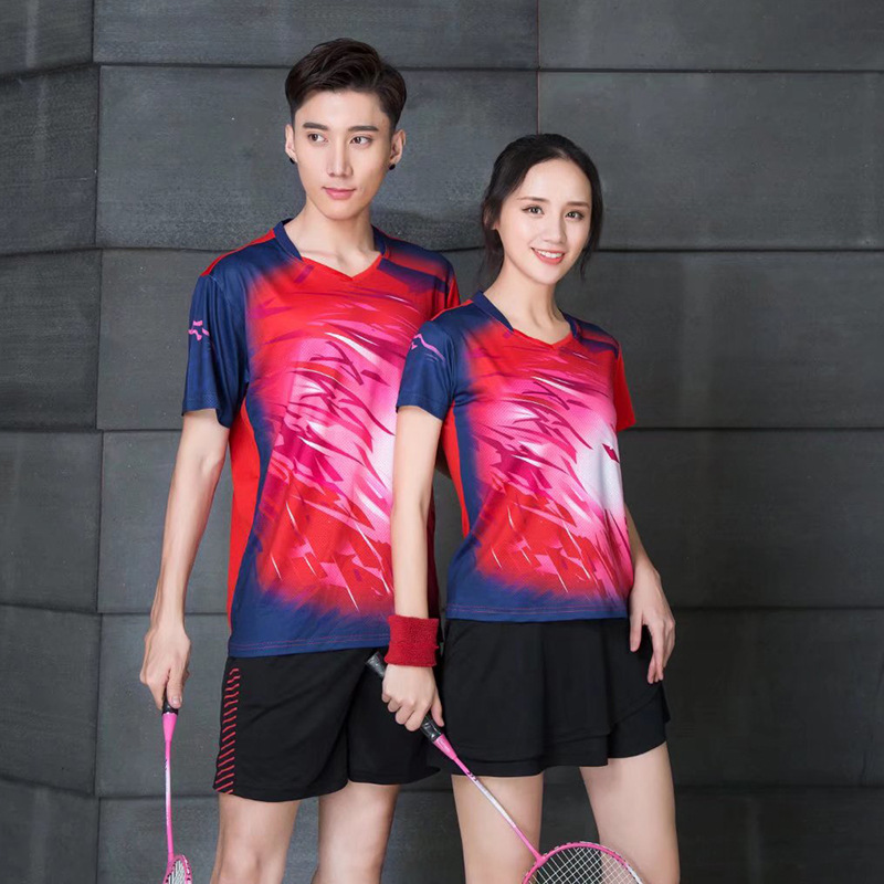 Men's and Women's Badminton Suit Quick-drying Table Tennis Team Short-sleeved Competition Suit Printing Number Printing Net Volleyball Training Suit