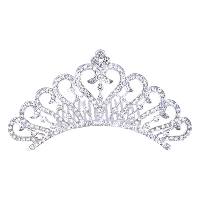 Alloy children's crown high sense princess love comb hair accessories rhinestone bride pearl birthday crown wholesale