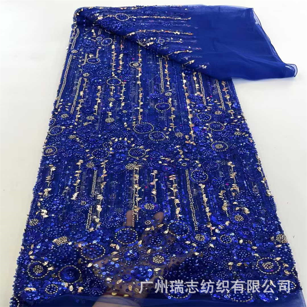 African Beaded Tube Embroidered Sequins Wedding Ceremony Multicolor Water Chip Women's dress Cheongsam Fabric African Lace